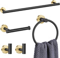 Lairuier 5 Pieces Black Gold Bathroom Accessories Set, 23.6 Inch Bath Towel Bar Set, SUS304 Stainless Steel Bathroom Hardware Set Round Toilet Paper Holder Set Wall Mounted