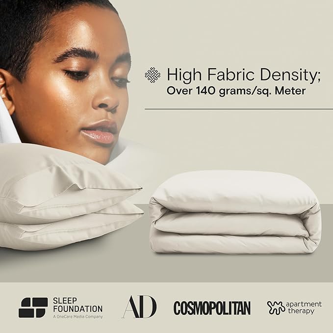 DOZ Duvet Cover Set, 100% Viscose derived from Bamboo, Organically Grown, Buttery Soft, Cooling Duvet Covers, High GSM, 1 Duvet Cover and 2 Pillowcases, 90"x90" (Sand, Full/Queen)