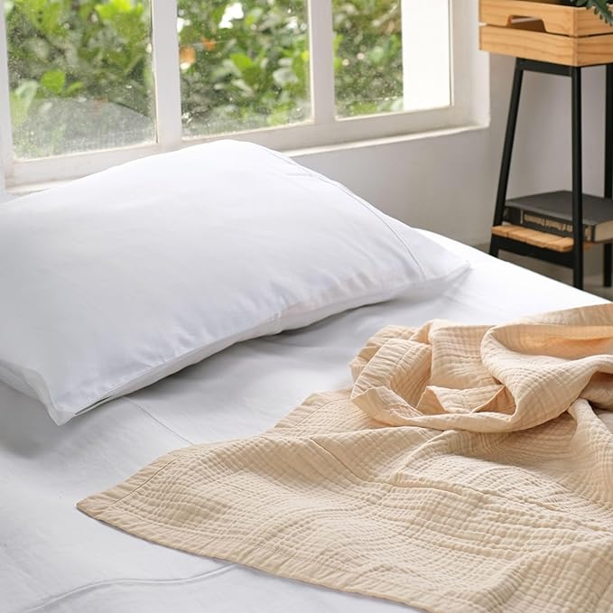 Salt Earth 100% Cotton Muslin Throw Blanket Gauze Blanket 55"X75" Twin, 4 Layered for Couch, Bed, Living Room, Home, Lightweight & All Season Blankets & Throws, Easy wash, Skin Friendly (Parchment)