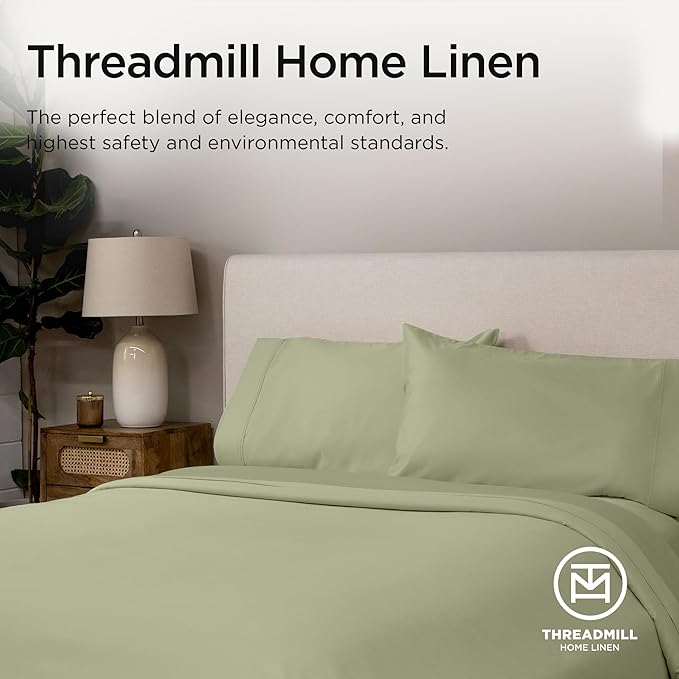 Threadmill Twin Sheet Set | 656 Thread Count 100% Supima Cotton Sheets for Twin Mattress | Solid Sateen Twin Bed Sheets Set with 16” Deep Pocket| Soft Breathable 3-Piece Cooling Sheet Set | Sage Green