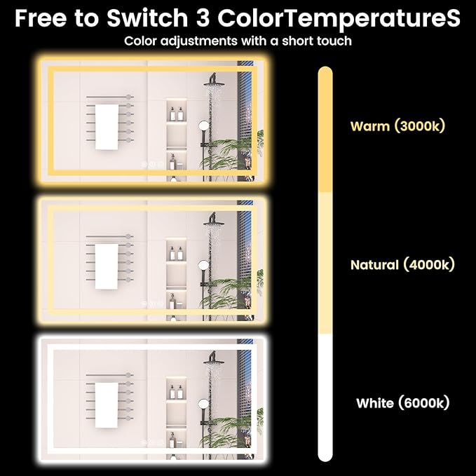 72X36 LED Bathroom Mirror with Lights, Anti-Fog, Backlit + Front Lit, Lighted Bathroom Vanity Mirror for Wall, Memory Function, Dimmable, Tempered Glass, Shatter-Proof, ETL Listed