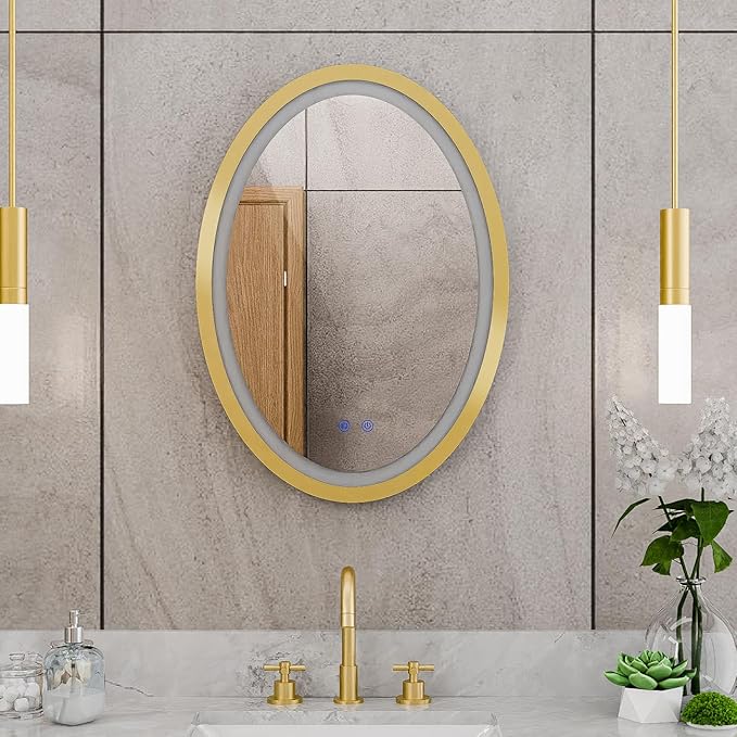 DreamLine Brilliance 28 in. H x 20 in. W Oval Light-up Mirror, Brushed Brass