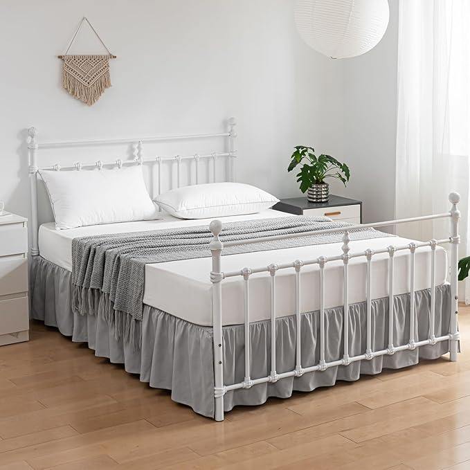 King Size Bed Skirt Ruffled Bed Skirt with Split Corners, 18 Inch Drop Dust Ruffle Bed Skirt with Platform, Light Gray (King - 18" Drop)