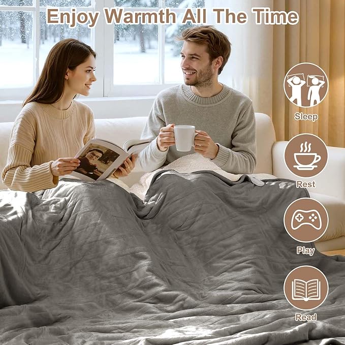 Heated Blanket Queen Size - 84" x 90" Electric Blanket with 5 Heat Settings, Double Zone Heating, 10 Hrs Auto Off, Overheat Protection, Washable Heating Blanket, Gifts for Grandma, Grey