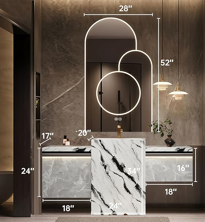 Single Sink Freestanding Bath Vanity, Modern Bath Vanity with LED Smart Mirror, 60IN Solid Wood Floating Bathroom Sink Cabinet with Marble Slate Top and Large Storage Drawer