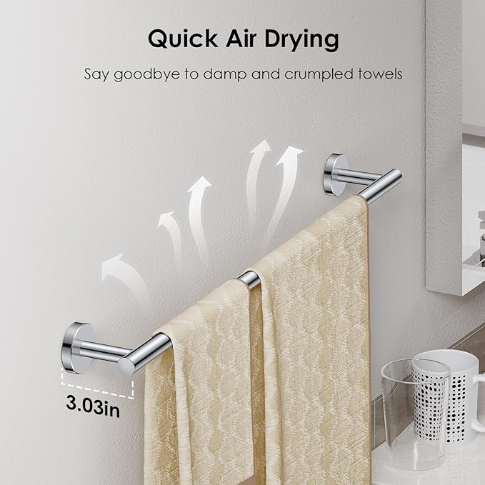 FORIOUS Bathroom Hardware Accessories Set, SUS304 Stainless Steel 24 Inch Towel Bar Set, Modern Towel Racks Holder for Bathroom Wall Mounted, 4 Pieces, Chrome