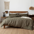 XZ XIFA Olive Green Linen Duvet Cover California King, 100% Washed French Flax Linen Bedding Set with Zipper Closure, Cooling & Textured Bed Sets for Hot Sleepers(1 Duvet Cover, 2 Pillowcases)
