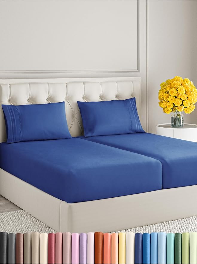 Split King Size 5 Piece Sheet Set - Extra Soft, Breathable & Cooling Sheets - Hotel Luxury Bed Sheets for Women & Men - Deep Pockets, Easy-Fit & Wrinkle-Free Sheets - Cobalt Blue Oeko-Tex Bed Sheets
