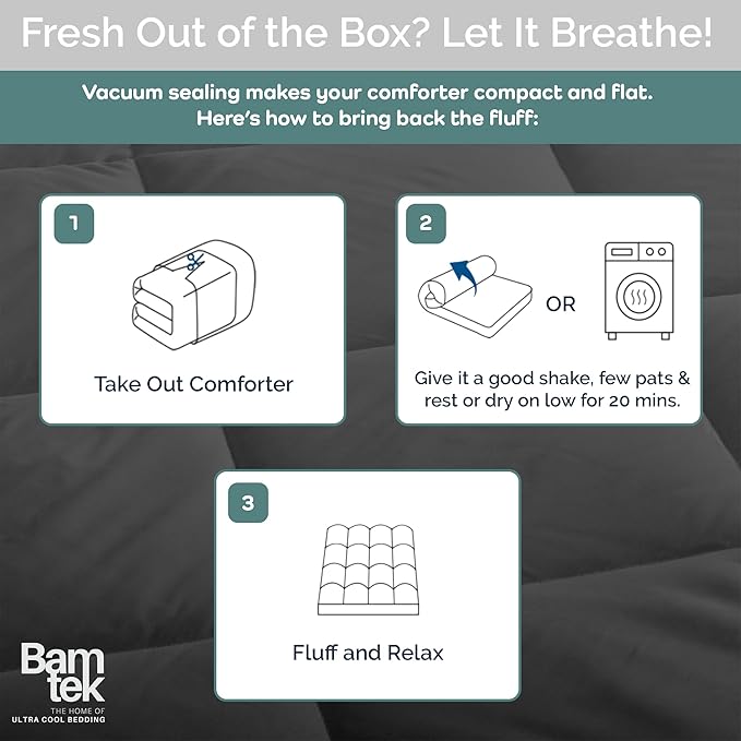 100% Viscose Derived from Bamboo Comforter, Cooling Comforter, Duvet Insert, Breathable, Extra Fluffy, Lightweight Comforters, Charcoal - Oversized King