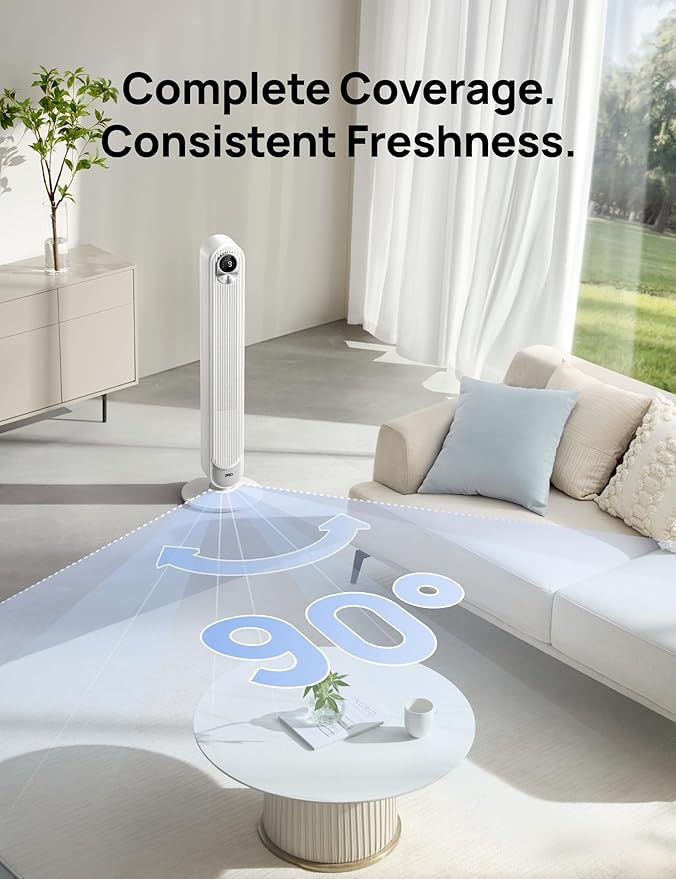 Dreo Smart Tower Fan for Bedroom, Floor Standing Bladeless Oscillating Fan with Remote, 9 Speeds, 4 Modes, 12H Timer, for Indoor Bedroom Home Office, WiFi Voice Control, Cruiser TF518S