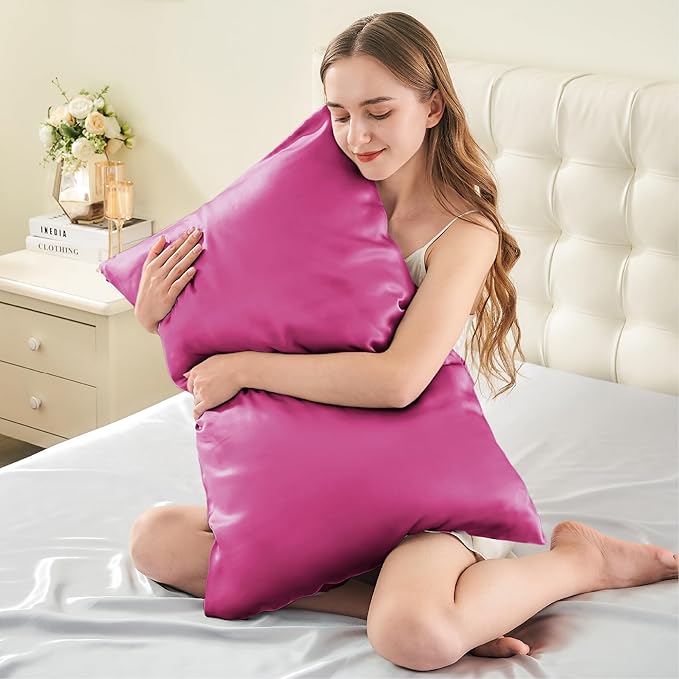 INFIIXSO Mulberry Silk Pillowcase for Hair and Skin, Silk Pillow Cases Standard Size with Hidden Zipper 20"x26", Extraordinary Smooth and Soft Cooling Pillow Cases for Hot Sleepers(Hot Pink, 1 Pack)