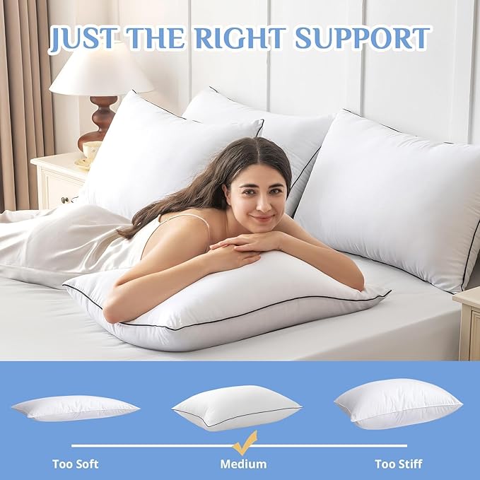 JOLLYVOGUE King Size Bed Pillow 1-Pack, Single Pillow for Sleeping, Breathable and Supportive with Down Alternative Fill, Hotel Collection Pillow for Side, Back, and Stomach Sleepers
