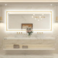 TETOTE 84 x 36 Bathroom LED Mirror Brushed Gold Metal Frame Frontlit & Backlit Vanity Mirror Anti-Fog Stepless Dimmable 3 Colors White/Warm/Natural Wall-Mounted