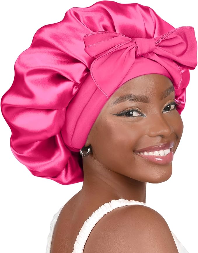 YANIBEST Silk Bonnet for Sleeping Women Adjustable Double Layer Satin Bonnet Reduce Friction Prevent Frizz Natural Curly Hair