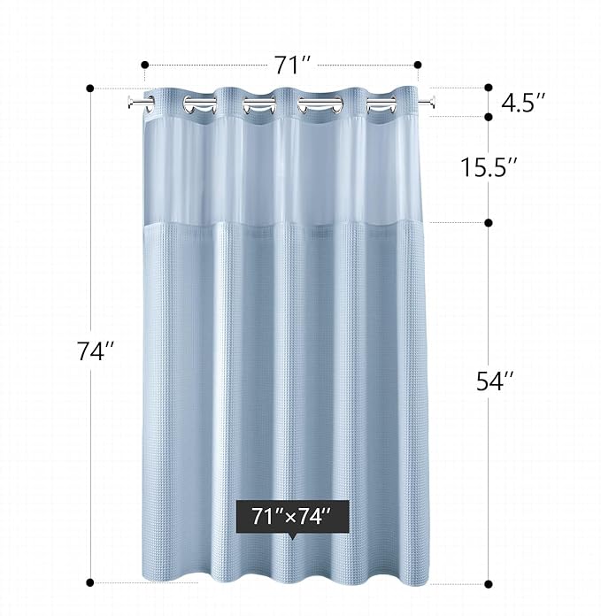 River Dream Misty Blue Fabric Shower Curtain Set, Cotton Blend, Waffle Weave, with Snap in Replacement Liner，71 x 74 inches