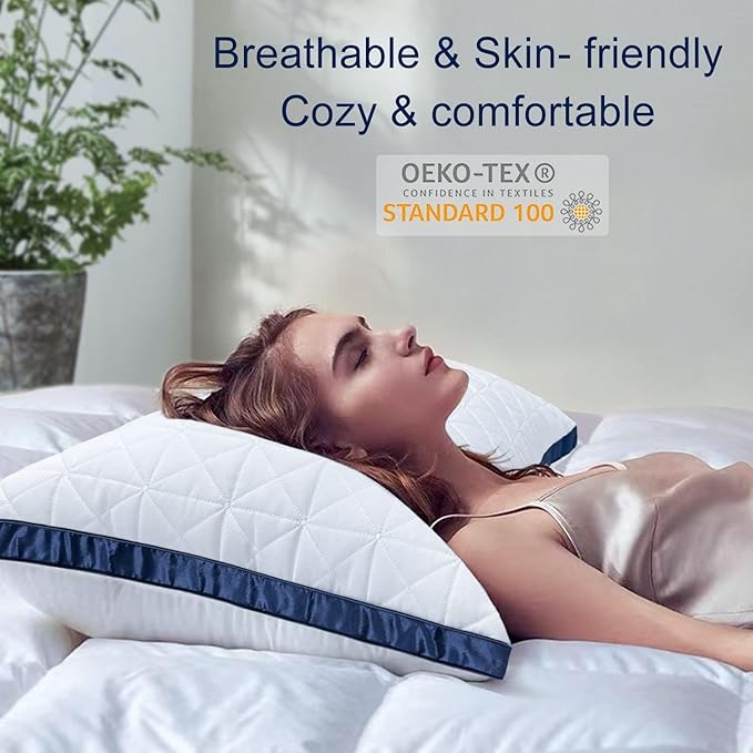 Pillows Standard Size Set of 4 Cooling Hotel Luxury Bed Pillows for Sleeping 4 Pack, Supportive Breathable Down Alternative Gusset Standard Pillow for Back Stomach or Side Sleepers
