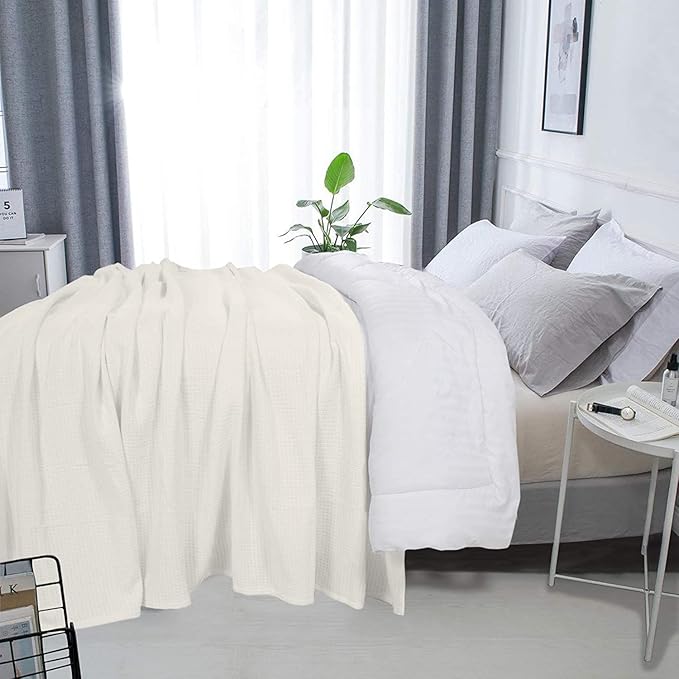 DOLLCENT 100% Cotton King Size Blanket for Bed, Premium Soft Combed Lightweight Blankets, Washed Breathable Cozy Bed Throw Blanket, Ivory King Cotton Blankets for All Season: Ivory (108"x90")