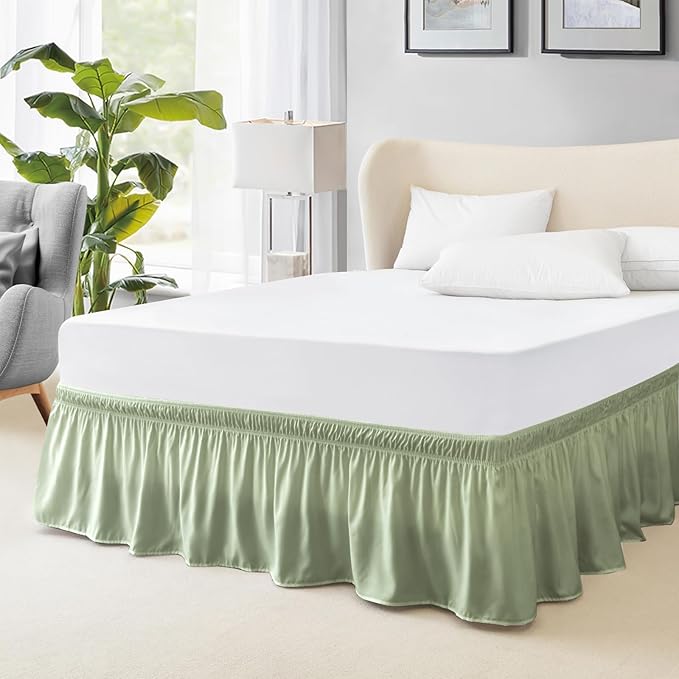 FreshCulture King Bed Skirt, Dust Ruffle for King Size Bed, Easy Fit with 18-Inch Tailored Drop, Elastic Wrap Around Bed Skirt King Size, Hotel Quality Bed Skirts for Adjustable Bed (Sage Green)