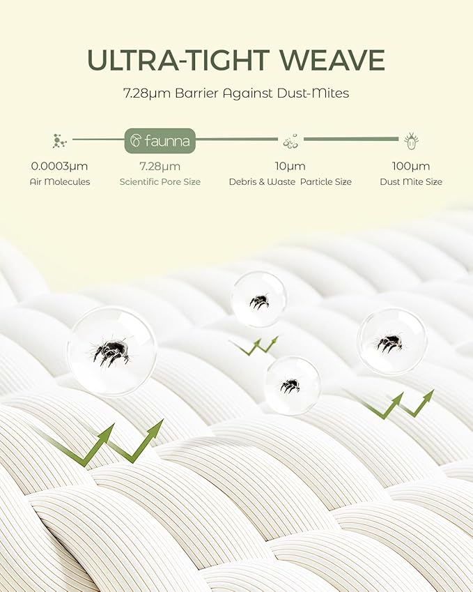 FAUNNA 100% Cotton Mattress Encasement, Bed Bug and Dust Mite Proof Mattress Protector Hypoallergenic & Antibacterial Protection, Noiseless Zippered Six-Sided Mattress Cover (Twin XL 16" Deep)