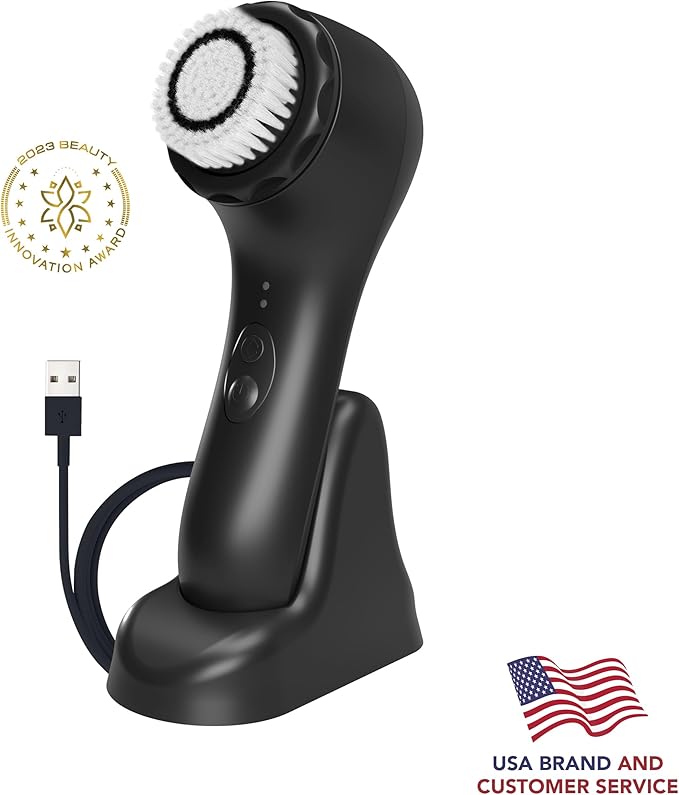 Spa Sciences - NOVA - Sonic Cleansing Brush with Bristles & Infusion System – Anti-Aging Facial Exfoliating, Waterproof, and USB Rechargeable