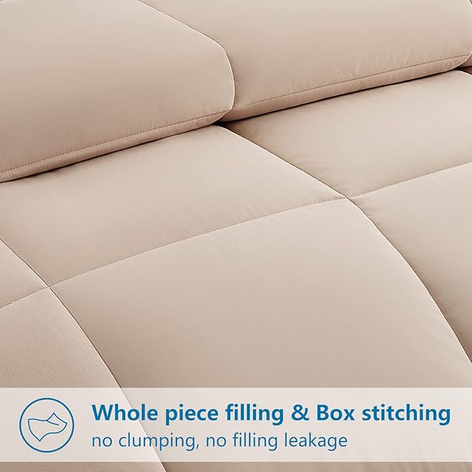 EASELAND Full Size Down Alternative Comforter - Quilted Duvet Insert for All Seasons, Soft Lightweight with Corner Tabs, Summer Winter Warm Bedding, Beige 82×86 Inches