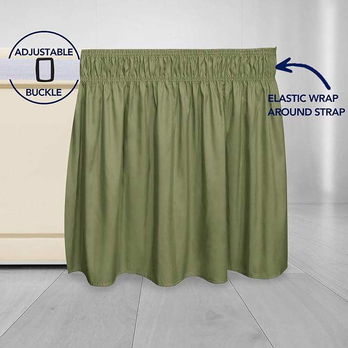 PureFit Wrap Around Ruffled Bed Skirt with Adjustable Elastic Belt - 14 Inch Drop Easy to Put On, Wrinkle Free Bedskirt Dust Ruffles, Bed Frame Cover for Twin,Twin XL and Full Size Beds, Light Green