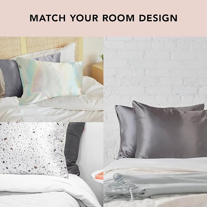Kitsch Satin Pillowcase with Zipper for Hair & Skin, Softer Than Silk Pillow Cases Queen, Wrinkle-Free, Smooth and Cooling Satin Pillow Covers, Standard Size 19"x26" - Charcoal
