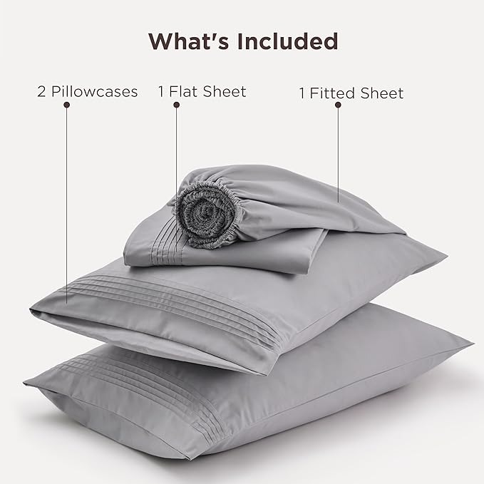 Bedsure Deep Pocket Full Size Bed Sheets Set - Fits Mattresses Up to 21 Inches Thick - 4 Piece GentleSoft Bed Sheets, Moisture Wicking, Cooling Bedsheet & Pillowcases, Easy & Secure Fit, Light Grey