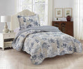 Brilliant Sunshine Blue Toile in Beige and Ivory Patches, 2-Piece Quilt Set with 1 Sham, Reversible Bedspread, Soft Lightweight Coverlet, All-Season, Twin, Blue