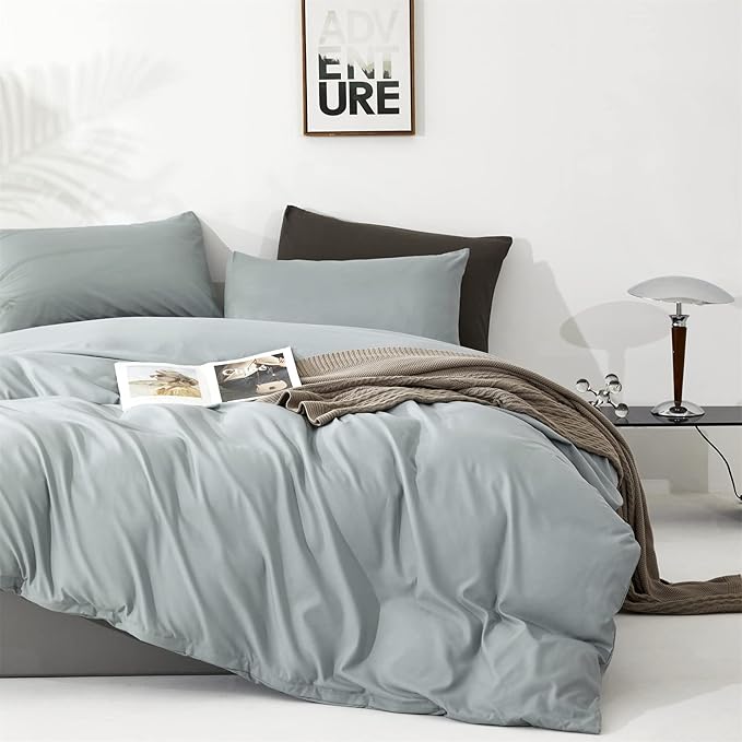 KAREVER Dusty Blue Comforter Set Twin Size Solid Blue Bedding Girls Boys 3 Pieces Twin Blanket Set All Season as Gift