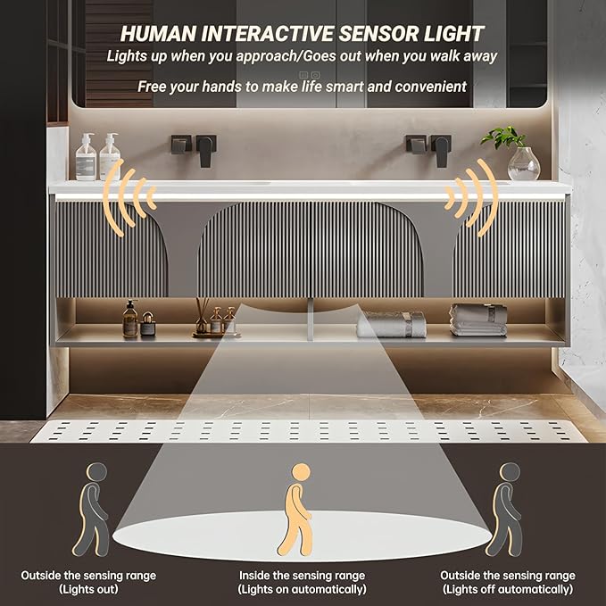 Double Bathroom Vanity with Sink, 68IN Floating Bathroom Vanity Set with LED Smart Defogging Mirror Cabinet and Open Shelf, Oak Wood Bathroom Cabinet with Two Drawers and Bottom Open Storage (Grey)