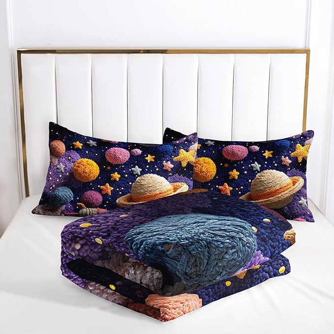 Puple Pink Galaxy Comforter Twin Size，Galaxy Theme Bedding Set Twin for Kids，with 1 Comforter with 2 Pillow Case