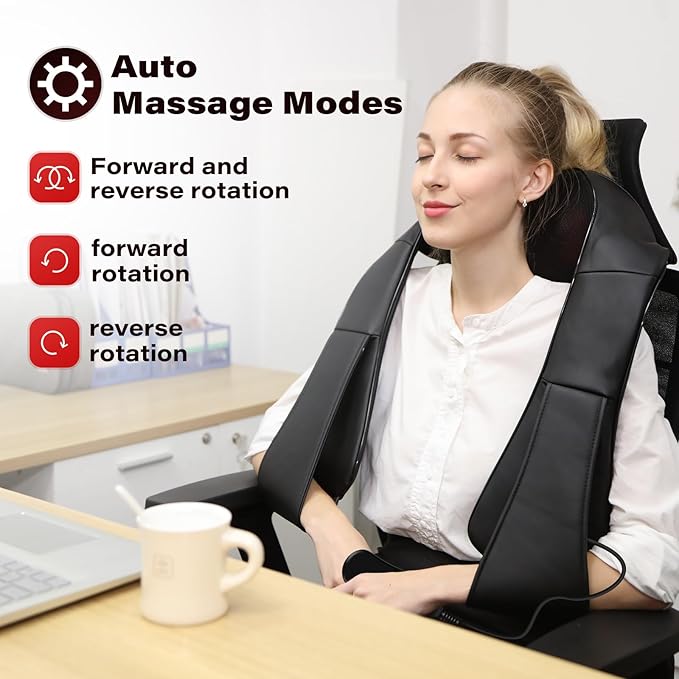 Neck Massager Back Massage with Heat,Shiatsu Shoulder Massager for Neck,Back,Shoulder,Foot and Leg Muscle Relax,Electric Deep Tissue 3D Kneading Massager,for Women Men Mom Dad