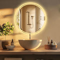 LUVODI Lighted LED Bathroom Mirror: 32” Circle Wall Mounted Large Lighted Makeup Mirror with Bright Back Lit - Illuminated Dimmable 3 Colors Vanity Mirrors with Demister Pad Smart Touch Switch