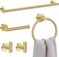 Lairuier 5 Pieces Brushed Gold Bathroom Accessories Set, 23.6 Inch Bath Towel Bar Set, SUS304 Stainless Steel Bathroom Hardware Set Round Toilet Paper Holder Set Wall Mounted