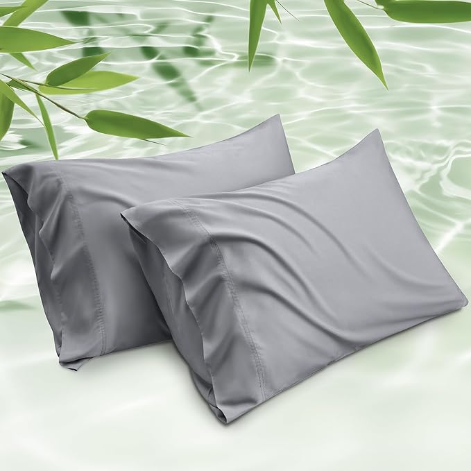 Bedsure King Size Pillow Cases Set of 2, Cooling Pillow Cases King, Rayon Derived from Bamboo Silver Grey Pillowcases, Breathable & Silky Soft Bedding Pillow Cover with Envelope Closure, 20x36 Inches