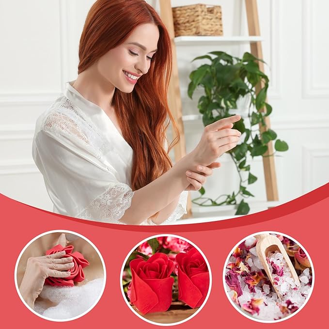 Christmas Gifts for Women - 9 Pcs Rose Bath and Body Gift Basket Set for Women, Spa Gift Set with Shower Gel | Pampering Gifts for Valentine's, Birthday, Mothers Day Gifts for Mom, Gift Sets for Her