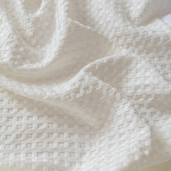 Full Bed Skirt, Wrap Around Bed Skirt with Pleated Corner, 12 Inch Drop Pleated Waffle Weave Bedskirts, Anti-Slip, Microfiber, Ivory, 12'' Full