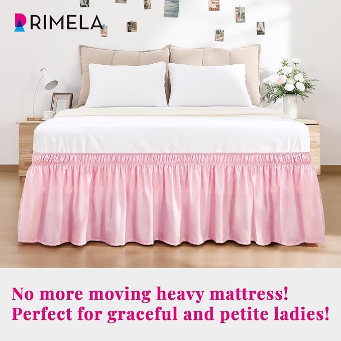 RIMELA Dusty Pink Bed Skirt Queen Size 18 Inch Drop, Wrap Around Elastic Bedskirt, Dust Ruffle for Adjustable Bed Base Machine Washable Easy to Install Bed Skirts