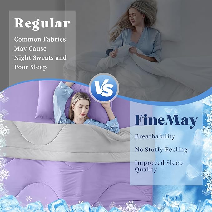 Cooling Comforter Queen Size, Double-Sided Cooling Blanket for Hot Sleepers & Night Sweats, Arc-Chill Q-Max > 0.4 Breathable Ice Blanket, Lightweight Cold Comforter (80''x90'', Purple)