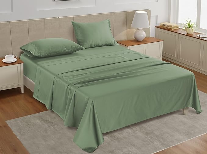 LANE LINEN Twin Sheets Set - 450 Thread Count 100% Cotton 3 Pc Twin Bed Sheets, Luxurious Satin Bedding, Breathable and Cotton Sheet - Iceberg Green