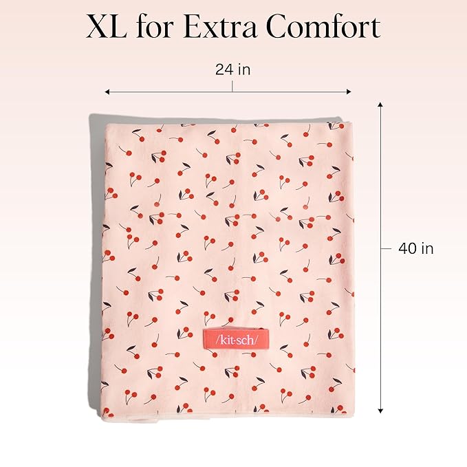 Kitsch XL Microfiber Hair Towel Wrap for Women – Ultra Absorbent Microfiber Towel for Wet, Curly, Long or Short Hair – Quick Dry, Anti-Frizz Hair Wrap – Cherry Print, 40x24 inches