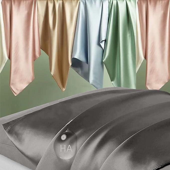 Silk Pillowcase for Hair and Skin, Mulberry Silk Pillow Cases Standard Size, Anti Acne Cooling Sleep Both Sides Natural Silk Satin Pillow Covers with Hidden Zipper, Gifts for Women Men, Dark Gray