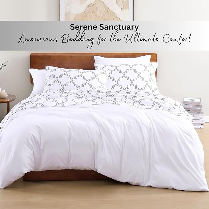 LANE LINEN 100% Organic Cotton Twin XL Sheet Set, Low Pilling Printed Fade Resistant Machine Washable Extra Long Twin Bedding Set, Soft & Comfy Printed Cotton Sheets - Trellis