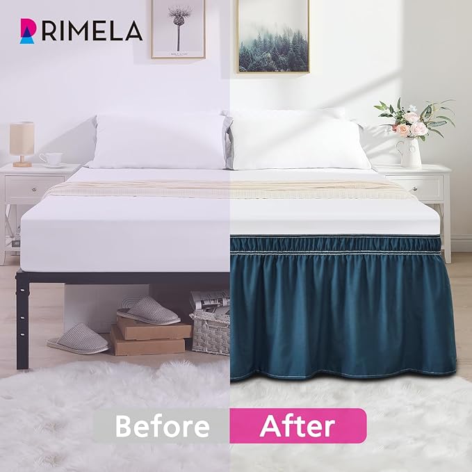 RIMELA Dark Teal Bed Skirt King Size 18 Inch Drop, Wrap Around Elastic Bedskirt, Dust Ruffle for Adjustable Bed Base Machine Washable Easy to Install Bed Skirts