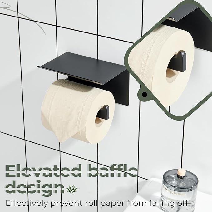 KOKOSIRI Black Toilet Paper Holders with Shelf Bathroom Toilet Paper Roll Holder Matte Black Stainless Steel Wall Mounted, 2 Pack, B2010BK-P2
