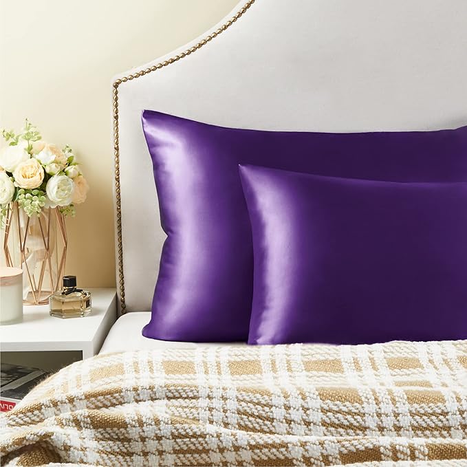 BEDELITE Satin Pillowcase for Hair and Skin, Super Soft Similar to Silk Pillow Cases 4 Pack with Envelope Closure, Cooling Pillowcases for Women Men (20"x36" King Size, Plum Purple)