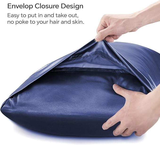BEDELITE Satin Body Pillow Cover, Super Soft and Cooling Body Pillow Pillowcase for Hair and Skin, Breathable Silky Full Long Pillowcase Cover(20"x54", Navy)