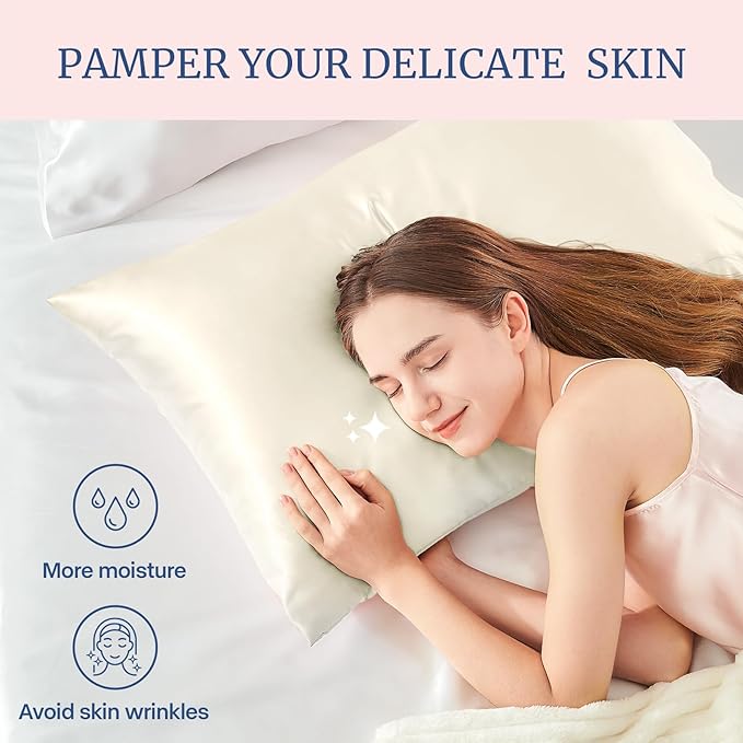 BEDELITE Satin Pillowcase for Hair and Skin, Super Soft Similar to Silk Pillow Cases 4 Pack with Envelope Closure, Cooling Pillowcases for Women Men (20"x36" King Size, Beige)