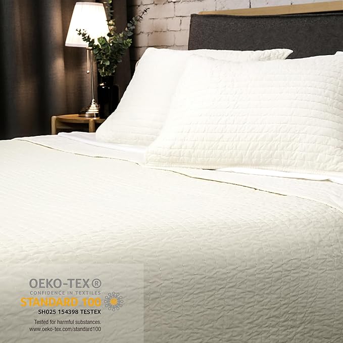 ELEGANT LIFE HOME Velvet Quilt Twin Reversible Royal Cotton Velvet Pic-Stitch Bedding Quilt - Twin - 68'' x 90'', Ivory